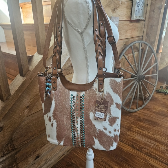 Sam&Hadley Handbags - Sam&Hadlwy Brown and White Cowhide Design Women's Tote Bag